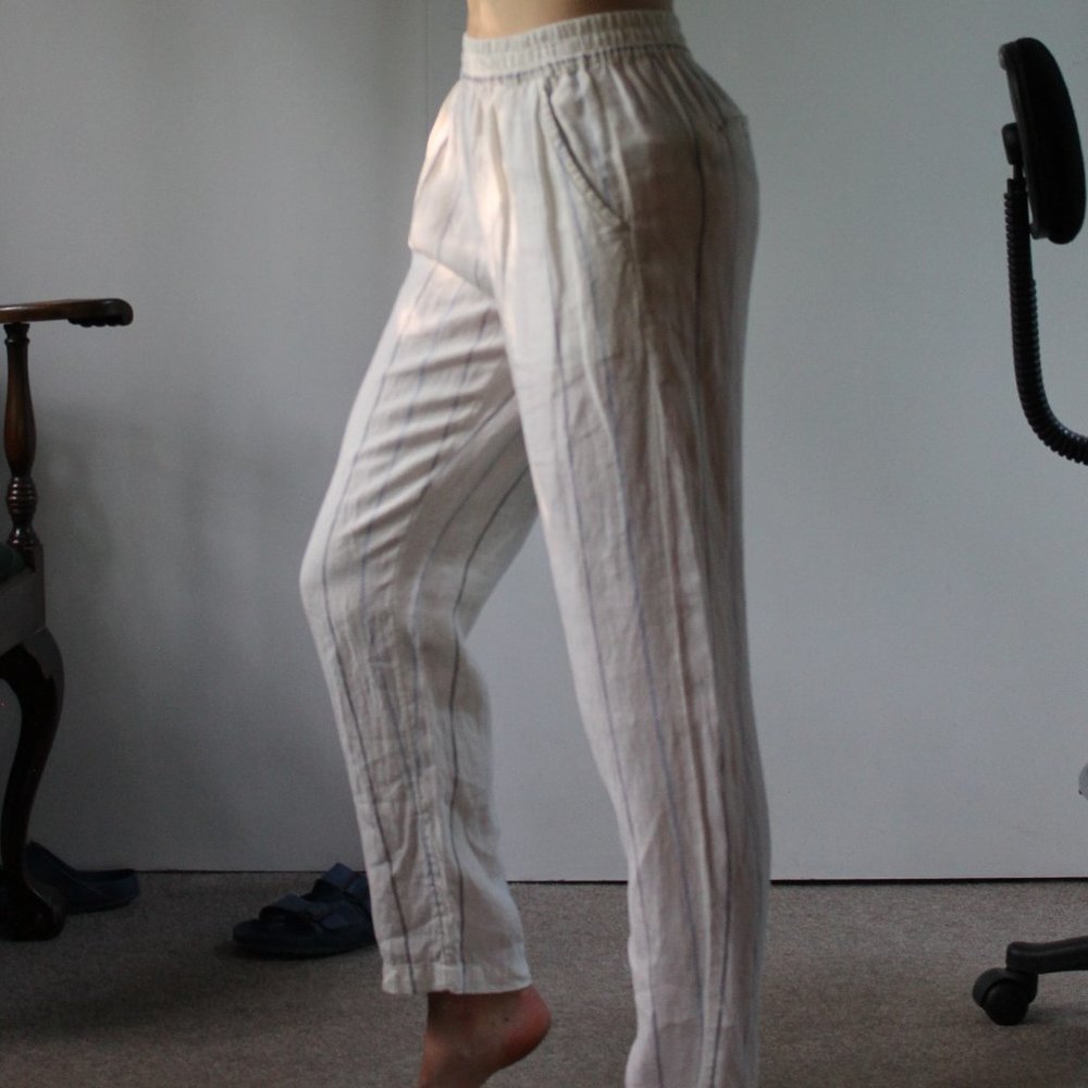 C&C California 100% Linen Striped Summer Pants, Size Medium